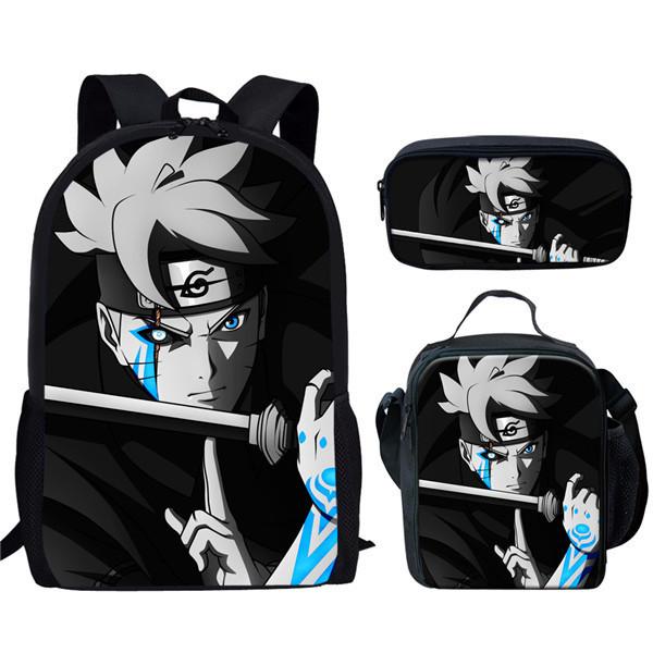 Naruto Printed Kids School Backpack Lunch Bag Pencil Case Set With Nylon Material For Children