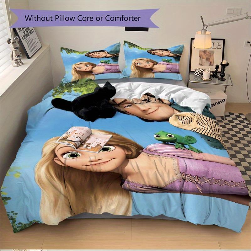 3pcs Tangled Rapunzel & Flynn Rider Bedding Set, Including 1 Quilt Cover and 2 Pillow Shams, Without Filling, Soft and Comfortable Home Bedroom F
