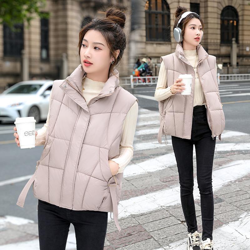Down cotton vest women's winter new loose and light stand-up collar design streamer warm vest tide