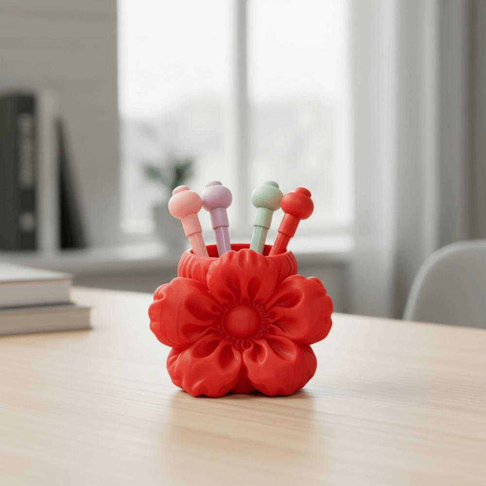 Makeup Brush Bin 3D Printed Pen Stand Desktop Organizer Simulation Floral Model Office Desktop