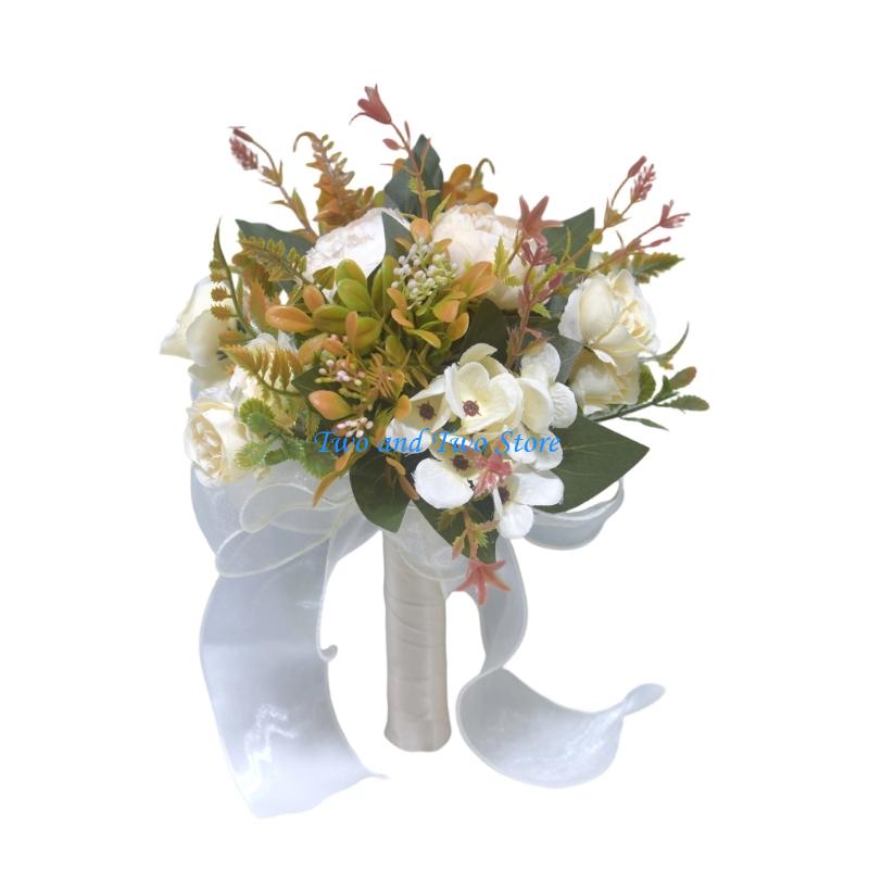 HX6F Realistic Silk Flower Bridal Bouquet Comfortable Handheld Bouquet for Weddings шампанского