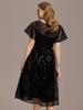 Ever-Pretty Women's Short Sleeve See-through Round Neck A-Line Sequins Midi Wedding Guest Dresses