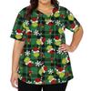 Women's Stylish V-Neck Short Sleeve Work Top with Pockets, Printed Caregiver Uniform Shirt