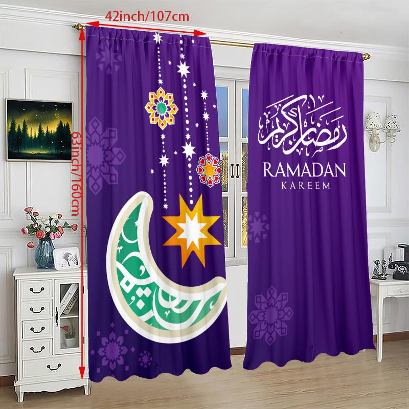 2PCS- Ramadan Auspicious - Moon - Blessing Ramadan - Printed Curtain - Polyester Material - Suitable for Bedroom, Living Room,
