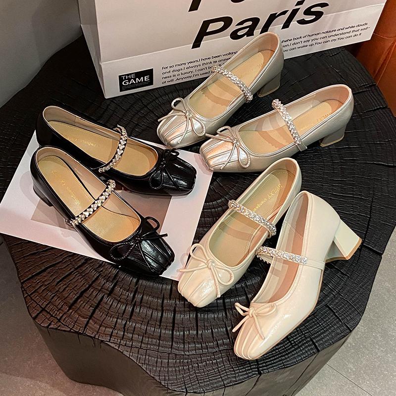Fashion 2025French Retro  Jane Shoes Woman Beige Elegant  Shoes Comfort Versatile Bowknot Single  chaussure femme