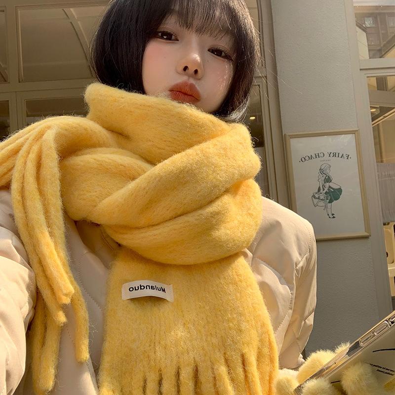 Women Long Scarf 175x30cm Solid Color Thickened Soft Warm Fluffy Winter Scarves Female