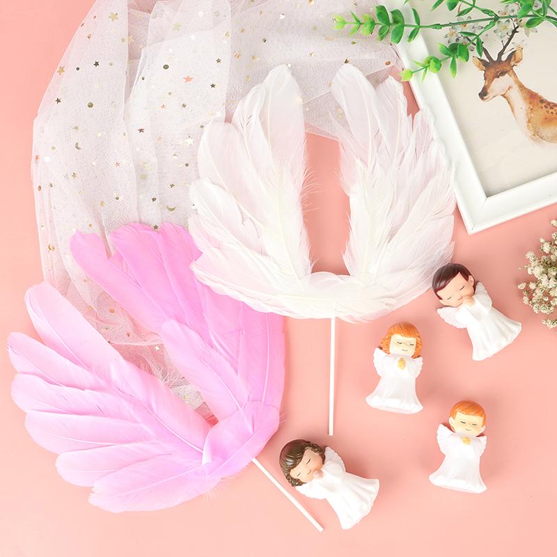 Adornos para Pastel de Plumas de Ángel para Boda, Fiesta de Cumpleaños, Decoración para la Parte Superior del Pastel