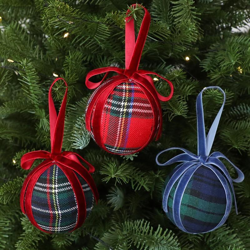 New plaid bow Christmas ball pendant 8CM foam Christmas ball ornament Christmas gift