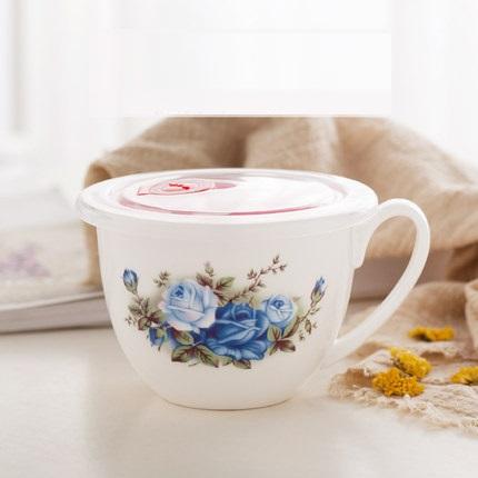 

600ml Creative Ceramic Mug with Cover Chinese Style Special Slotted Cup Breakfast bowl Mug Office Fancy Gift for Tea Drinker 600ml