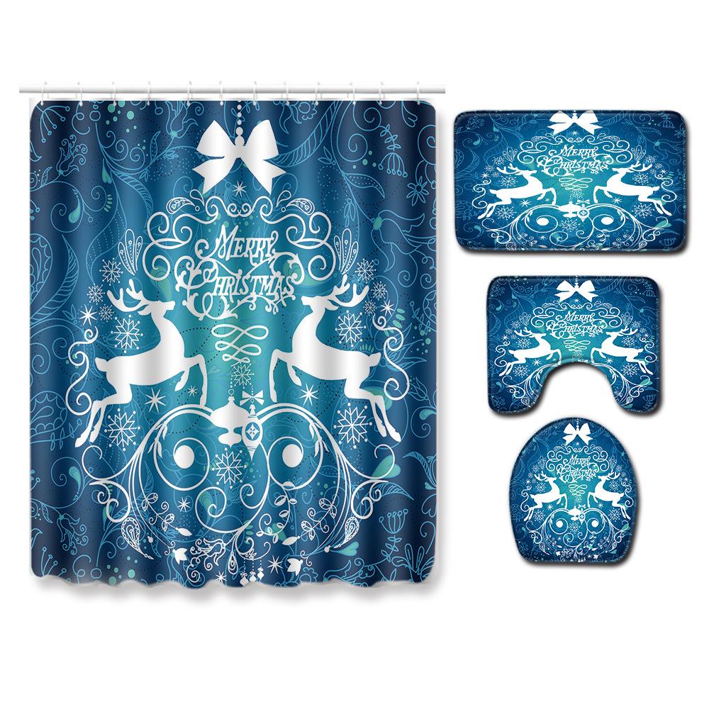 Hot Christmas Bathroom Shower Curtain Four-Piece Combination Floor Mat Bathroom Water-Absorbing Non-Slip Door Mat Carpet