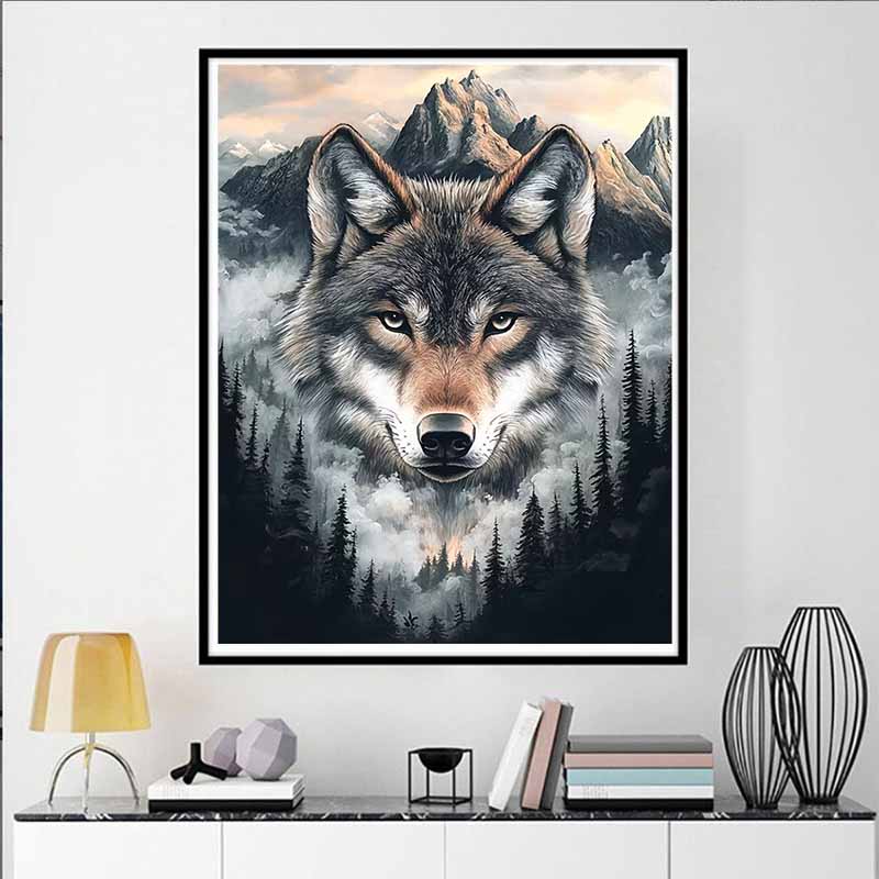 5D Wolf Full Diamond Painting Cross Stitch Set, DIY Gem Diamond Embroidery Crafts and Crafts, Decorative Home Wall Mural Ornaments