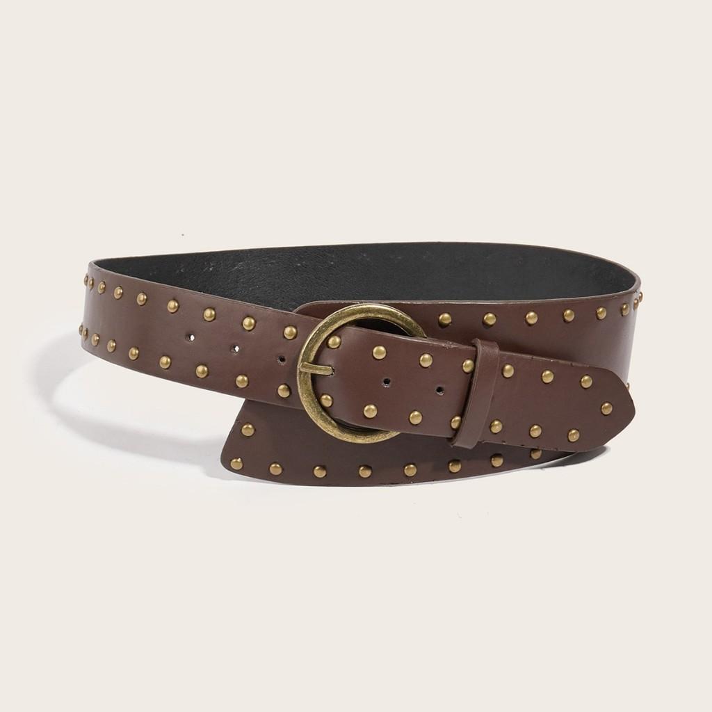 Retro Edgy Rivet Belt With Alloy Clasp For Trendsetting Street And Casual Wear