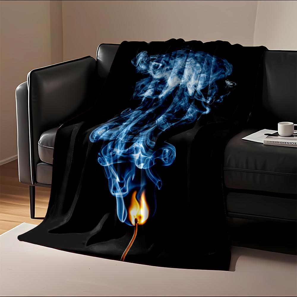 Burning Flame and Swirling Smoke Art Design Flannel Blanket for Bedroom, Living Room, Sofa, and Nap Sofas