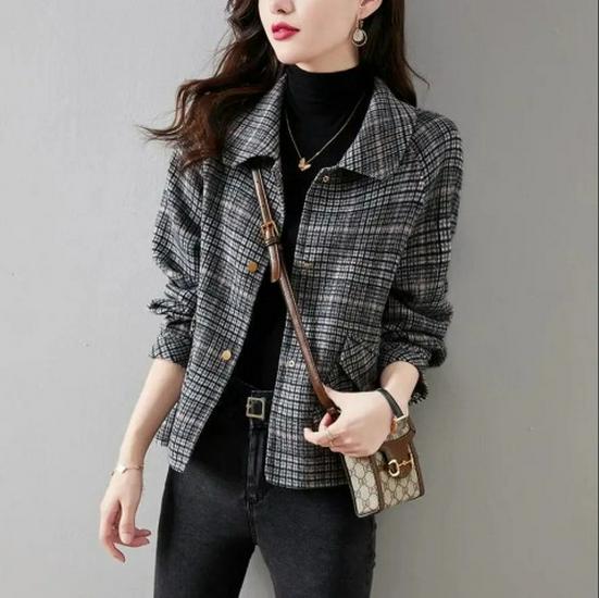 

Petite Plaid Tweed Jacket - Women s Korean Style Spring/Autumn XL