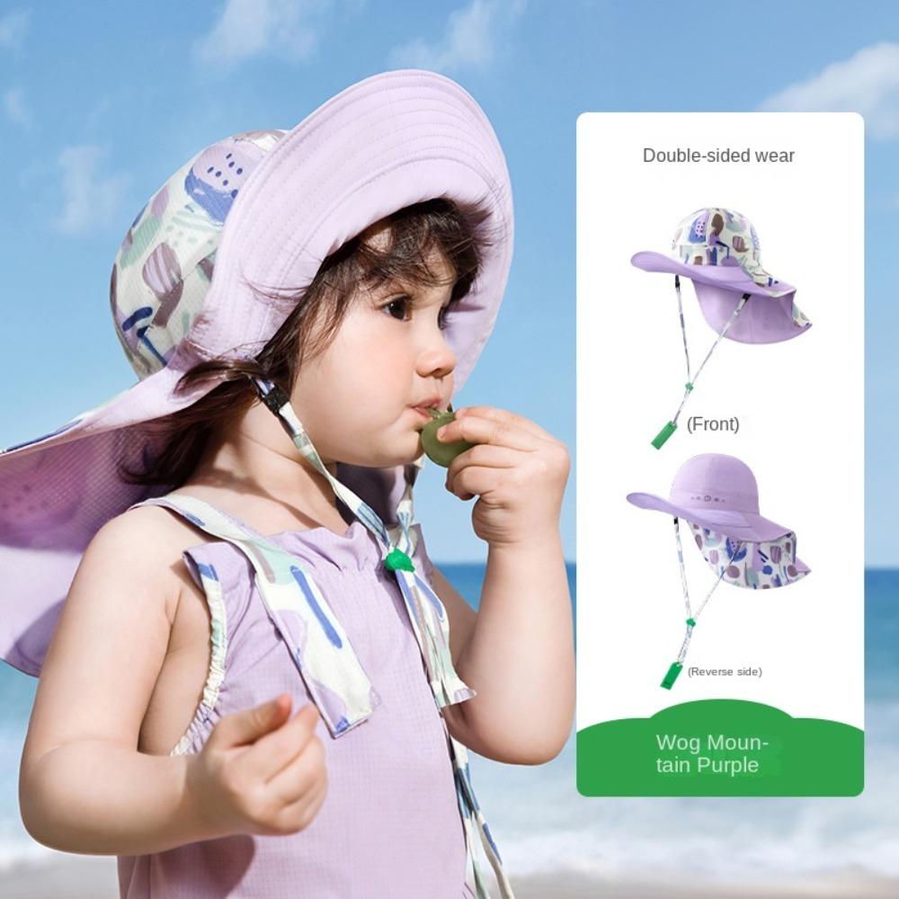 Shawl Attachment Double Sided Kid Sunhat Cotton Baby Shading Hat Cute Sand Beach Sun Hat  Picnic