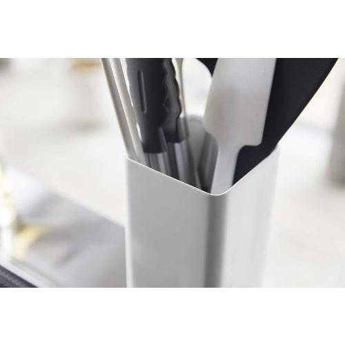 Yamazaki Kitchen Tool Stand, Square, White, Approx. W9.5 X D9.5 X H18cm, Plate, Compact Yet Large Capacity, 5183