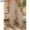 BITCED Women's Fashion Casual Solid Color Print Pants & Capris