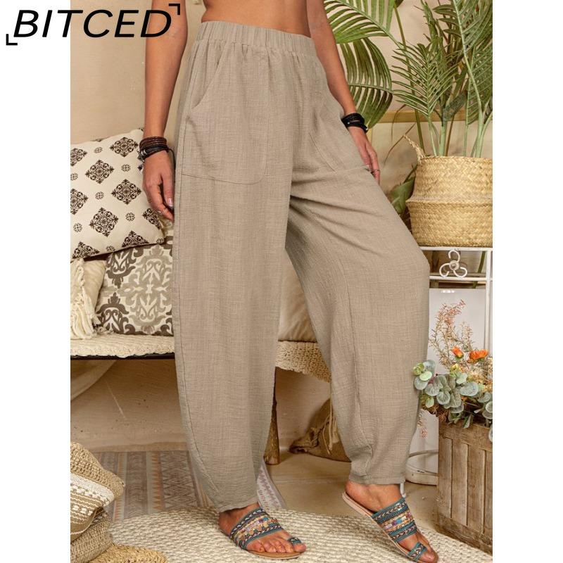 BITCED Women's Fashion Casual Solid Color Print Pants & Capris