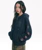 Moo Star Applique Zip-Up Hoodie - Navy