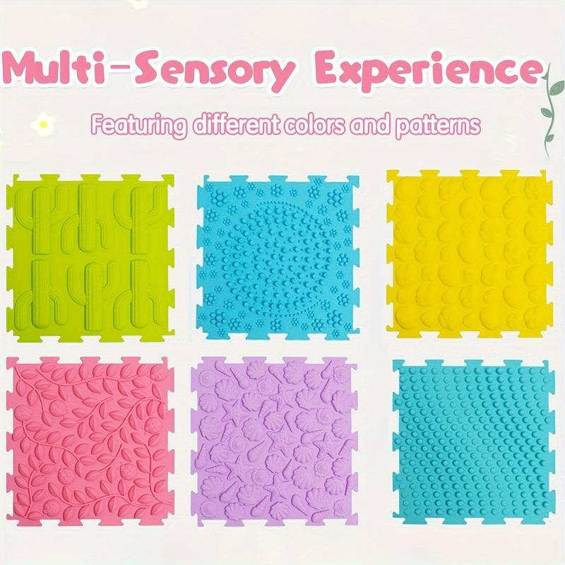 6pcs Square Silicone Finger Pressure Plate For kids Vibrant Sensory Bath Mats Non Slip Interlocking Square Floor Mats  Massage