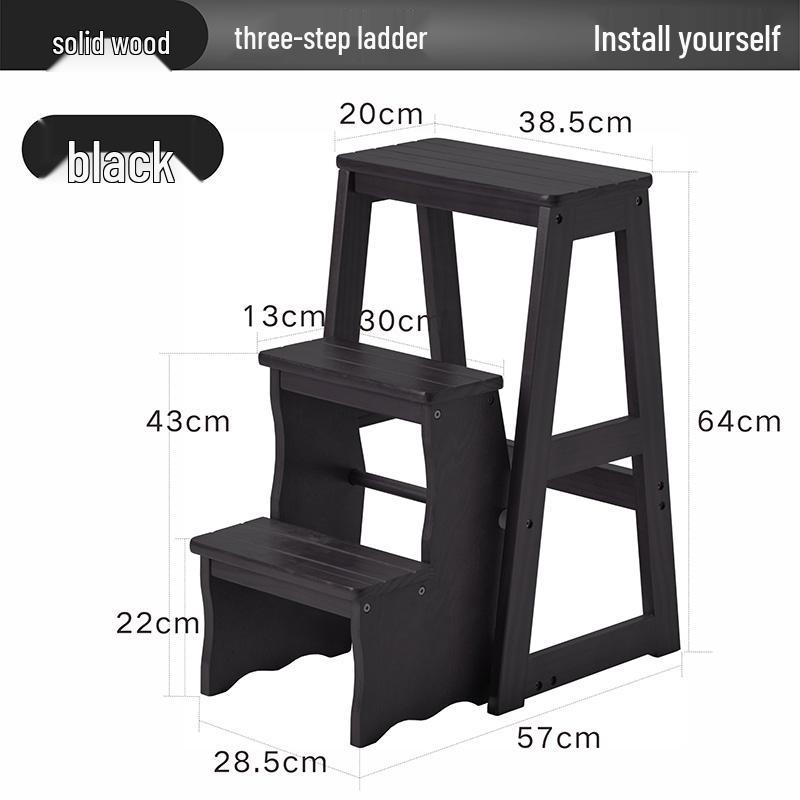 Solid Wood Multifunctional Folding Ladder-Chair: Indoor Portable 4-Step Stool & Climbing Ladder