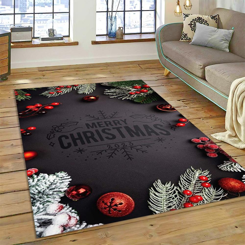 3D Merry Christmas Tree Santa Claus Cartoon Area Rug Large,Carpet for Home Living Room Sofa Doormat Decor,kid Non-slip Floor Mat