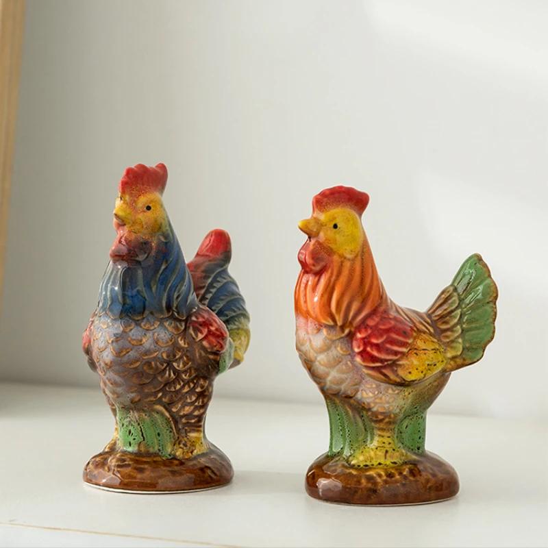 Ceramics Colorful Rooster and Hen Ornaments Ceramic Handicrafts Bedroom Desktop Decoration Housewarming Gift Outdoor Decorations
