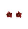 Silver Needle Red Series Flocked Bow Autumn/Winter Stud Earrings - Sweet, Fashionable High-End Design for Women.