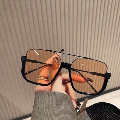 Plain Double Beam Large Frame Anti Blue Glasses Half Frame Square Ladies' New Sunglasses For Street Shooting