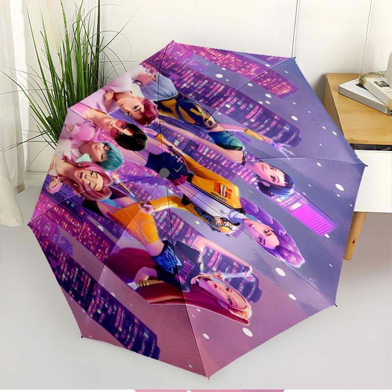 KPop Demon Hunters Print Automatic Open Close Umbrella, Portable Foldable Umbrella, for Outdoor Commute Camping Trip, Ideal Birthday Gift