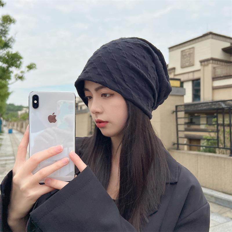 Korean Fashion Beanies for Women Girls Solid Color Cotton Heap Heap Hat Female Breathable Warm Bonnet Outdoor Soft Pullover Cap Windproof Keep Warm