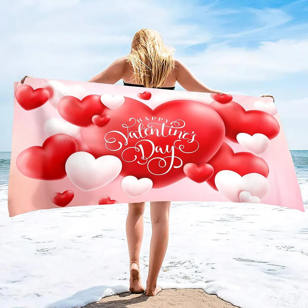 Valentine's Day Beach Towel Bath Sheet Towels Love Hearts Oversized Microfiber Sandless Beach Towels for Swimming Extra Large