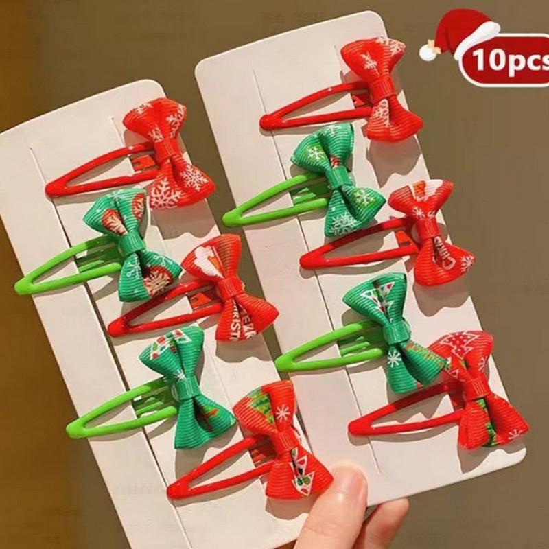 

10 шт. Рождественские заколки для волос для девочек, не повреждающие волосы, милые заколки-бантики, женские заколки-автоматы для волос, прекрасные головные уборы, зажимы для волос