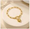 18K Gold Plated Stainless Steel Paperclip Link Chain Bracelet for Women, Spring Clasp Toggle Clasp Zircon Heart Charm Bracelet