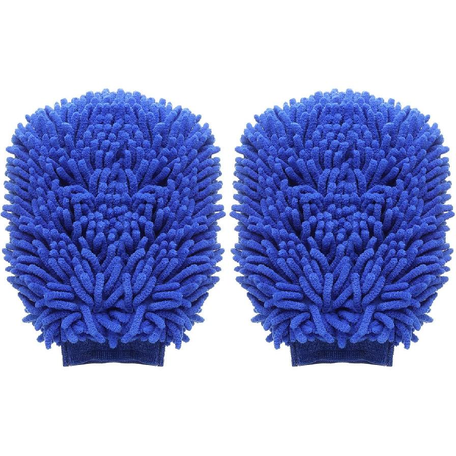 HARFINGTON 2pcs Chenille Microfiber Car Wash Mitts 9  x 5.5  Scratch Free Wash Gloves Absorbent Double Sided Plush Cleaning Drying Mitts for Car небесно-голубой