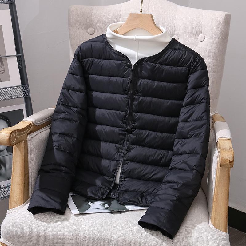 2025 Women's Lightweight Down Jacket: Short Style, Two-Way Round/V-Neck, Perfect for Autumn & Winter