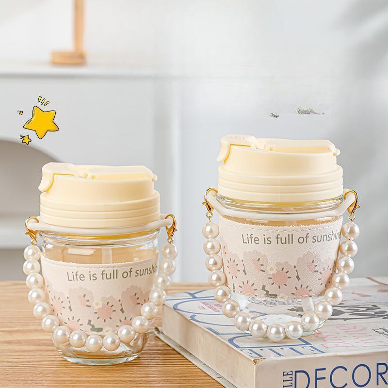Pearl Bracelet Double-drinking CupHigh-temperature Resistant Glass Straw Cup Water Cup