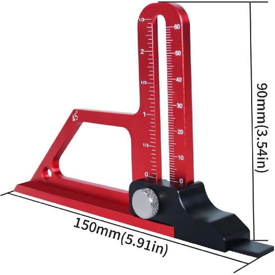 Woodworking Height Gauge, 0 to 60mm 45° Tablesaw Depth Measuring Ruler, Woodworking Setting Gauge Depth Gauge for Router Table Drill, Table Saw