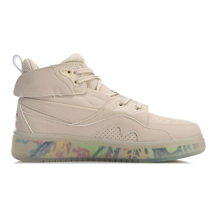 LiNing Youth  High-Top Skate Shoes With Slip Resistance And Shock Absorption Kids Sneakers Beige YKCR012-2