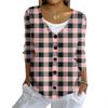 Women's Fashion Casual Knit Sweater Button-Up Plaid Patchwork Print Cardigan Jacket