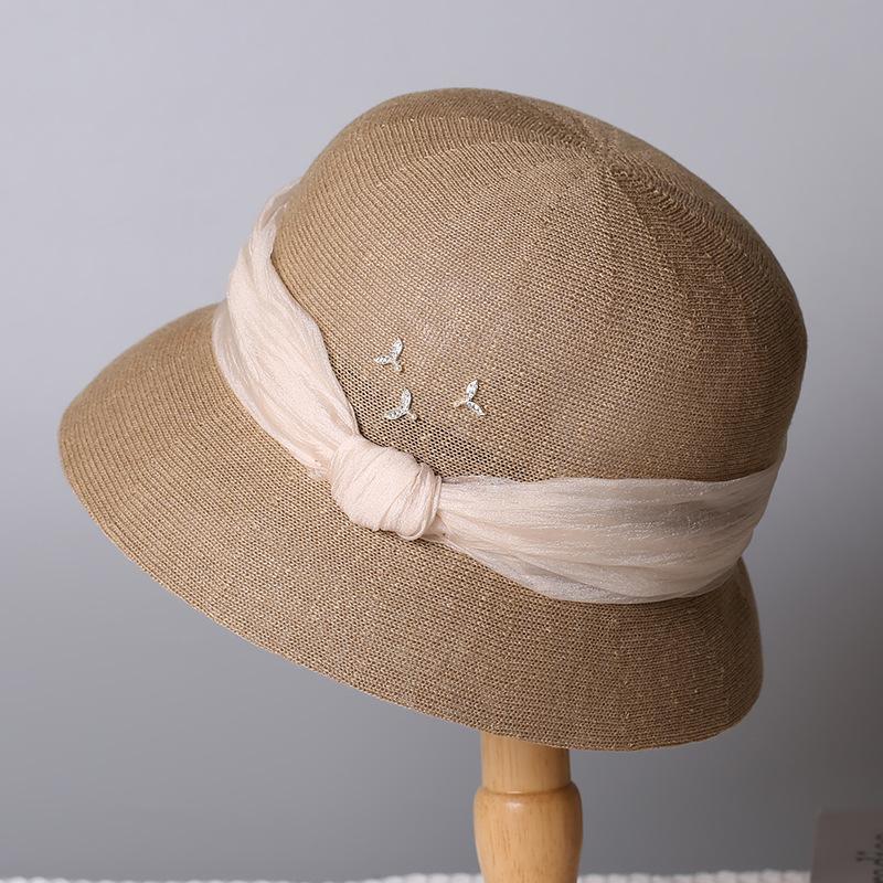 New Sun Hat Women's Summer Sun Protection Hat Breathable Crimped Basin Hat Light Luxury Ribbon Bow Bucket Hat