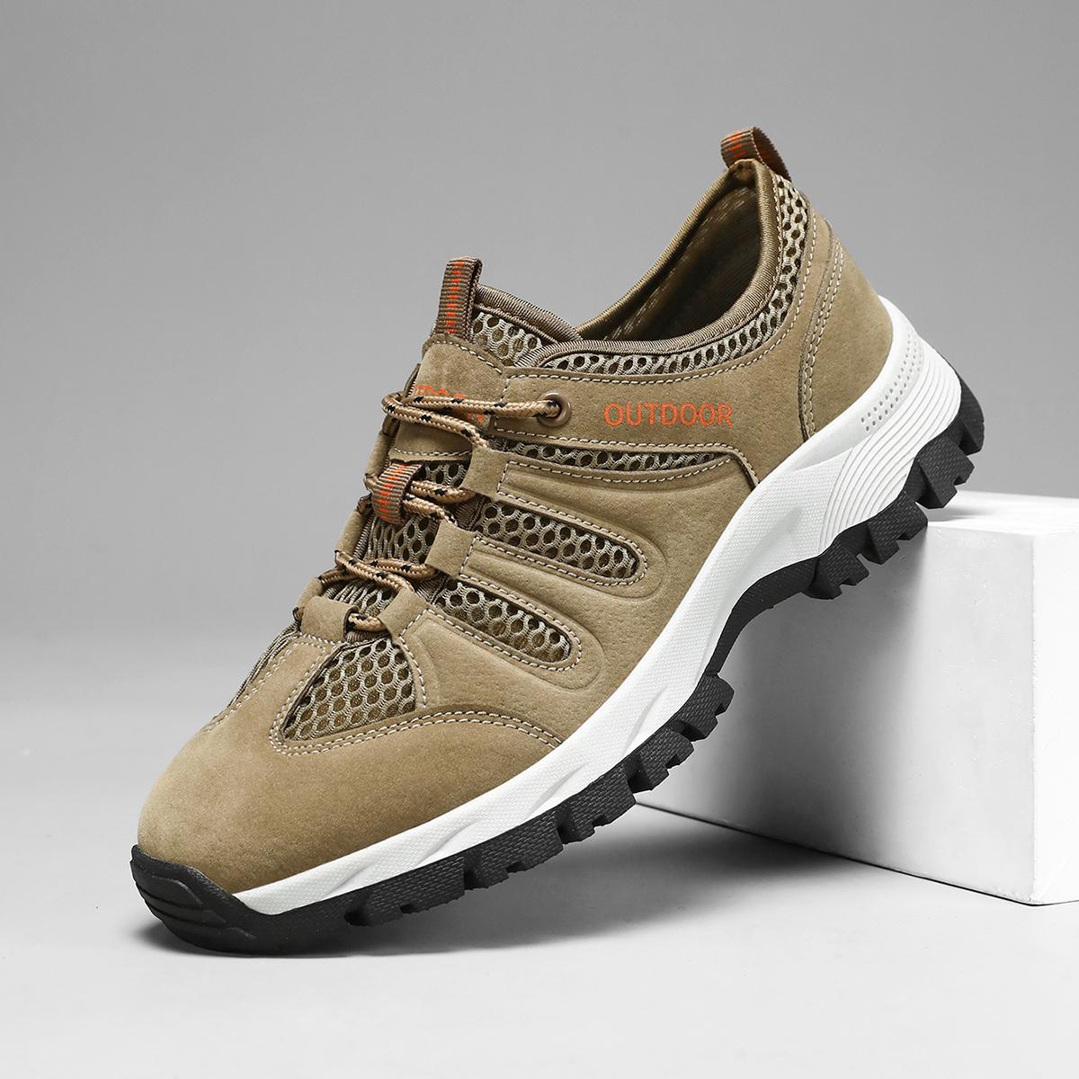 

Fashion Men Outdoor Hiking Thick Soled Non Slip Sports Comfortable Hiking Mesh Breathable Casual Shoes Large Size Zapatillas De Deporte 48 хаки
