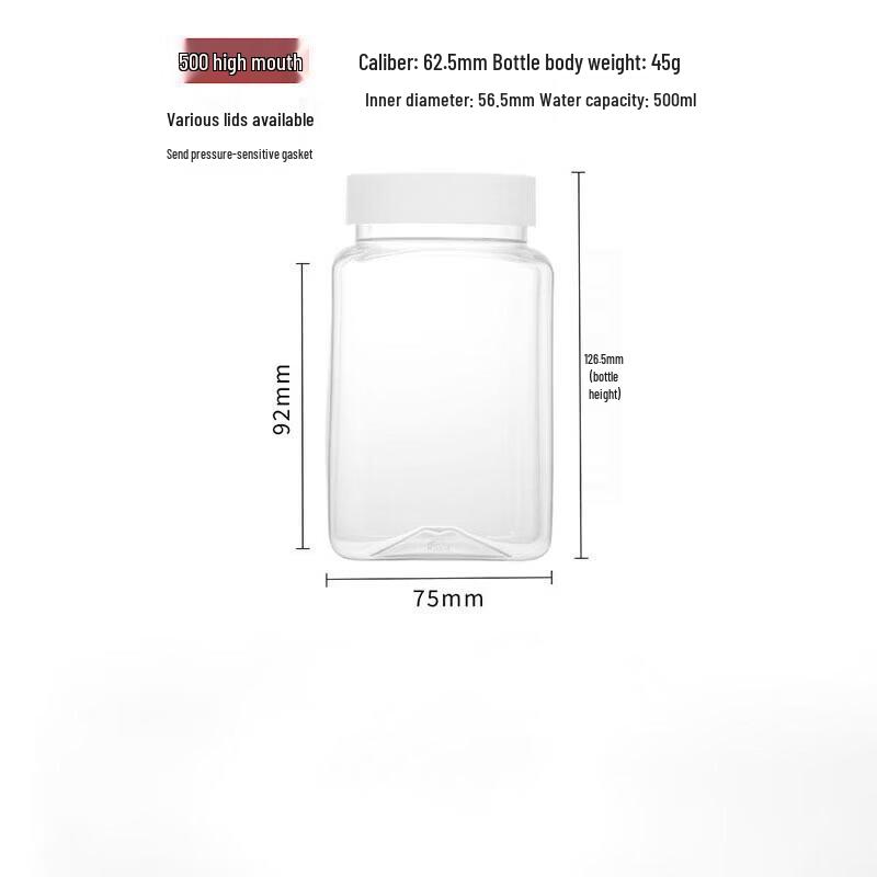 Wahye 500ml High Borosilicate Glass Wide Mouth Bottle