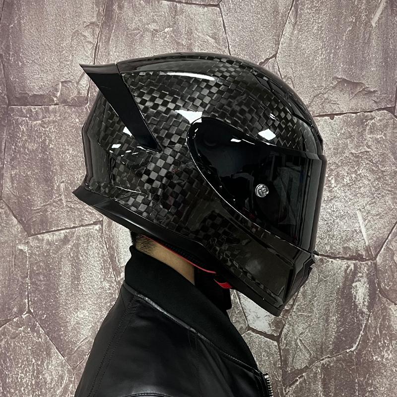 Motorcycle Helmet: Made of Carbon Fiber, Large Tail with Night Vision Lens, Full Coverage Motorcycle Helmet