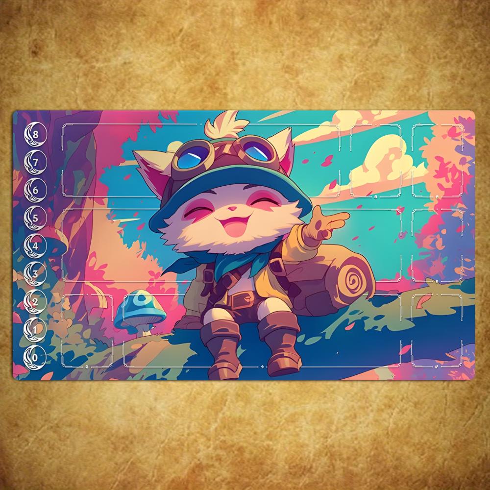 Cute Cat Adventurer TCG Playmat 35X60CM Magic Card Battle Mat Non-Slip Durable Stitched Edge Tabletop Playmat