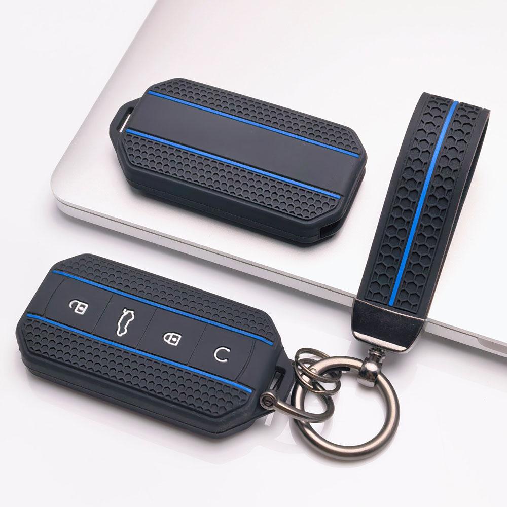 4 Button Silicone Key Fob Cover with Matching Keychain for Chery Jaecoo 7 8 J7 J8 Lock Unlock Trunk Remote Start Buttons, Full Wrap Key Guard for