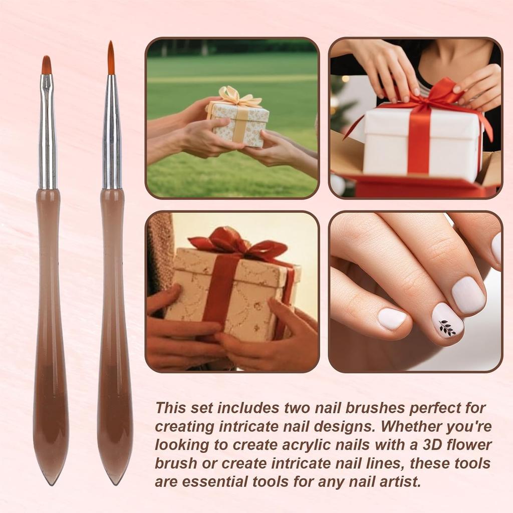 2pcs Nail Design Brushes, Professional Versatile Gel Nail Drawing Pens Acrylic Thin Paint Brushes Tools for Painting Flowers Leaves Petals Fine Line