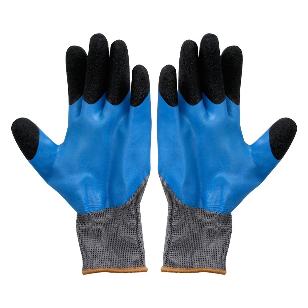 Foam Coated Nylon Dipped Wrinkle Safety Work Gloves Wear Resistance Non slip(Gray+Blue)