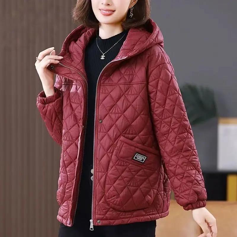Women's Winter Loose Casual Parka Coat Middle-aged Mother Comfortable Long Sleeve Hooded Jacket