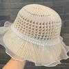 Women's Summer Large Brim Sun Hat Elegant Beads Lace Ruffle Trim Beach Sunshade Caps Hollow Out Breathable UV Protection Hats